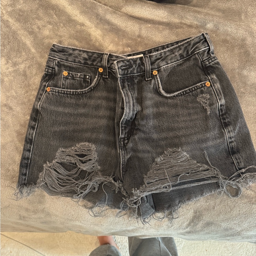 Topshop Distressed Black Denim Shorts